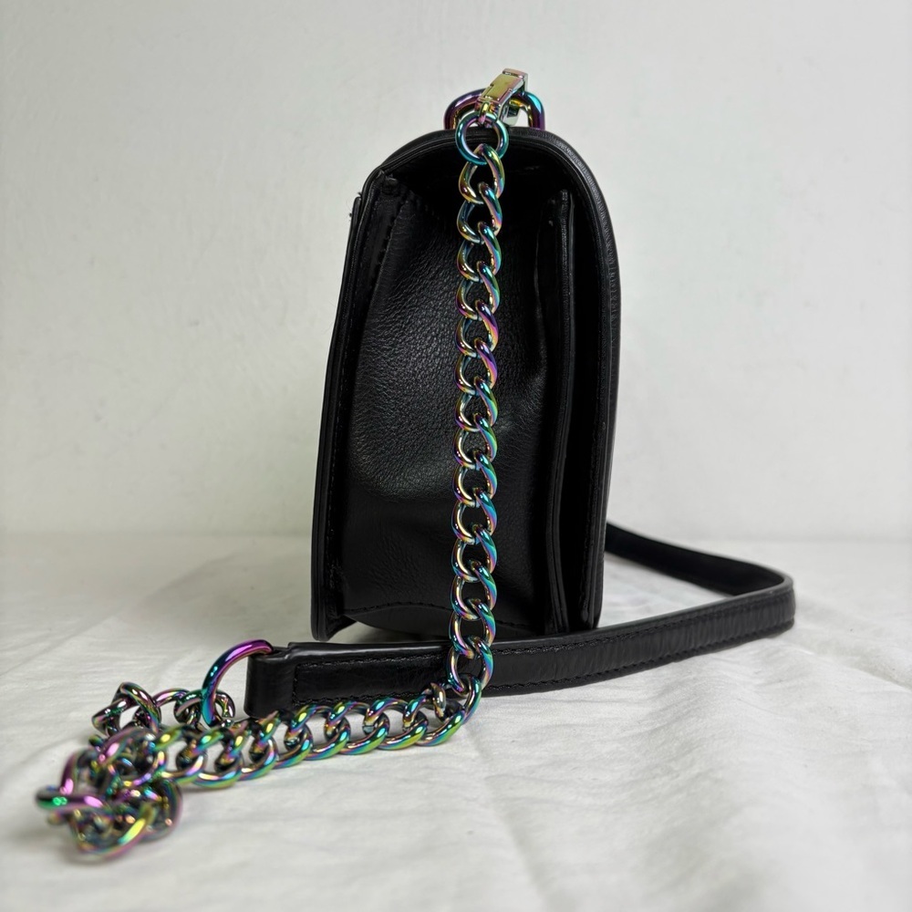 Rebecca Minkoff Oil Slick Suede Iridescent Love Chevron Quilted Crossbody Bag - Picture 4 of 16
